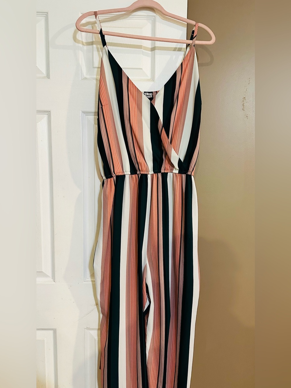 Striped V-Neck Jumpsuit in Black, White & Rust